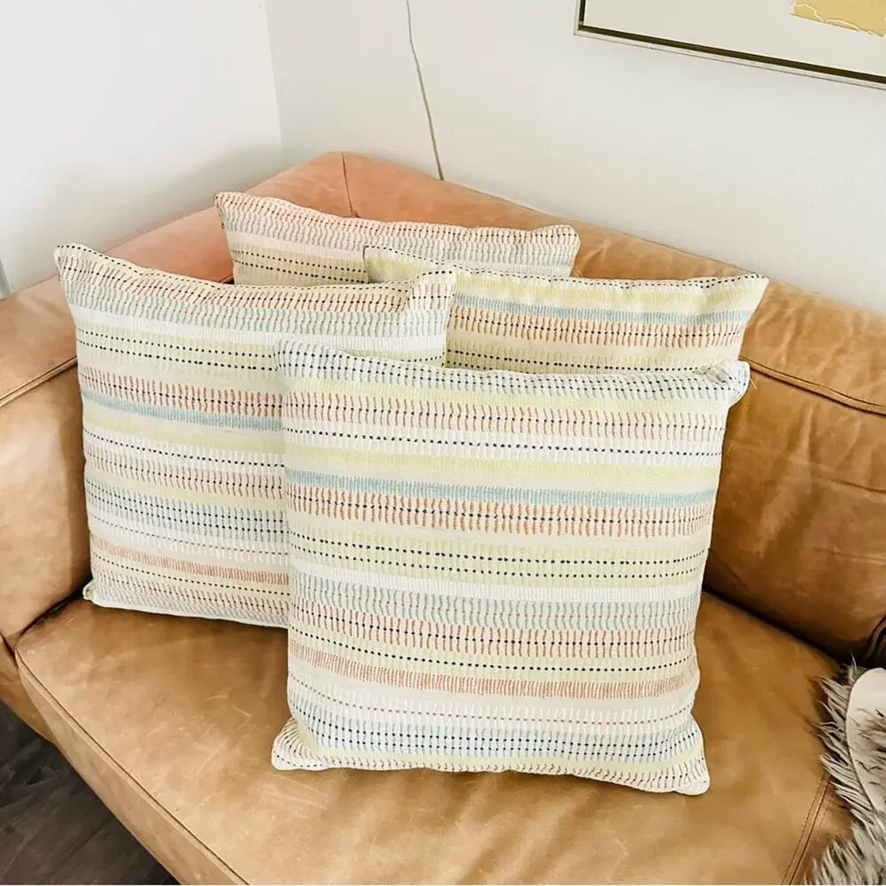 4 TARGET Cream Tan Beige Striped Blue Orange Textured Pillow Case 19
